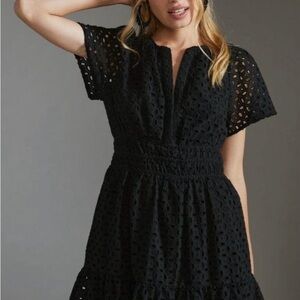 Anthropologie Black Eyelet Midi Dress